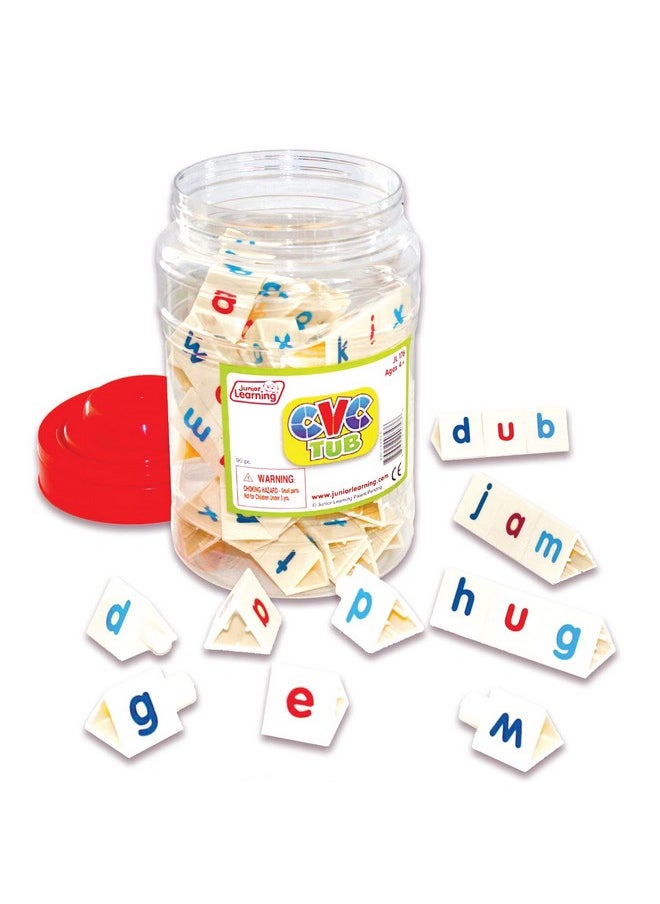 Junior Learning Junior Learning CVC Tri-Blocks Tub, 90 Blocks, Ages 4-5, Phonemic Awareness, Pre K-1, White  - Image 1