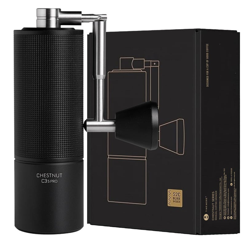 TIMEMORE Chestnut C3S Pro Manual Coffee Grinder Stainless Steel S2C Conical Burr Coffee Grinder Hand Coffee Grinder with Foldable Handle Adjustable Grind Setting for TravelCampingHome Black - Image 2