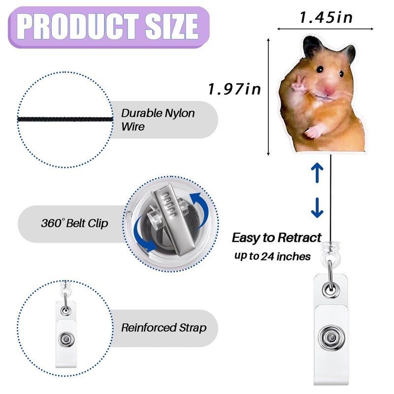 Bydevia Funny Hamster Badge Reel Retractable for Nurse Nursing RN CNA LPN Medical Worker & Office Staff, Cute Nurse Badge Accessories, Hamster Meme ID Badge Holder with Alligator Clip & 24â€ Durable Nylon Cord - Image 2