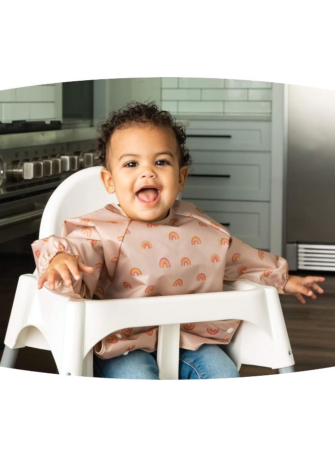 Tiny Twinkle مريلة أطفال مضادة للفوضى بتصميم لامع صغير، مريلة مائية للأطفال لتناول الطعام، مريلة بأكمام طويلة قابلة للغسل في الغسالة، مناسبة للتغذية الذاتية للأطفال، مريلة للأطفال، مستلزمات BLW (قوس قزح بوهيمي، صغيرة 6-24 شهر) - Image 2