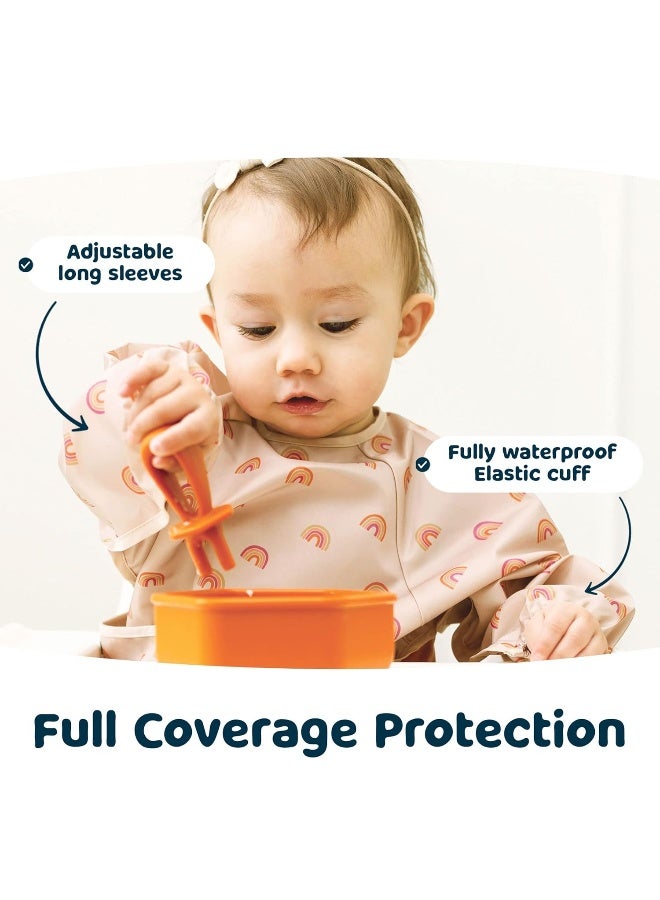 Tiny Twinkle مريلة أطفال مضادة للفوضى بتصميم لامع صغير، مريلة مائية للأطفال لتناول الطعام، مريلة بأكمام طويلة قابلة للغسل في الغسالة، مناسبة للتغذية الذاتية للأطفال، مريلة للأطفال، مستلزمات BLW (قوس قزح بوهيمي، صغيرة 6-24 شهر) - Image 4