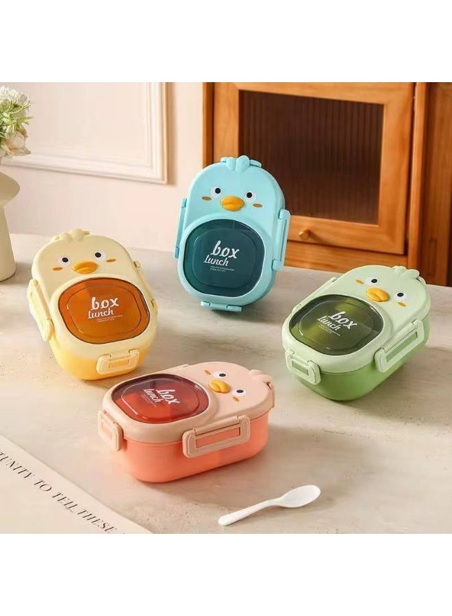 "Little Chick" Lunch Box. Made of food-safe plastic, featuring a divided interior and an airtight, clip-lock lid to keep food fresh. It is divided into 3 compartments and comes with a matching spoon. Dimensions: 15 x 22 cm. - Image 5