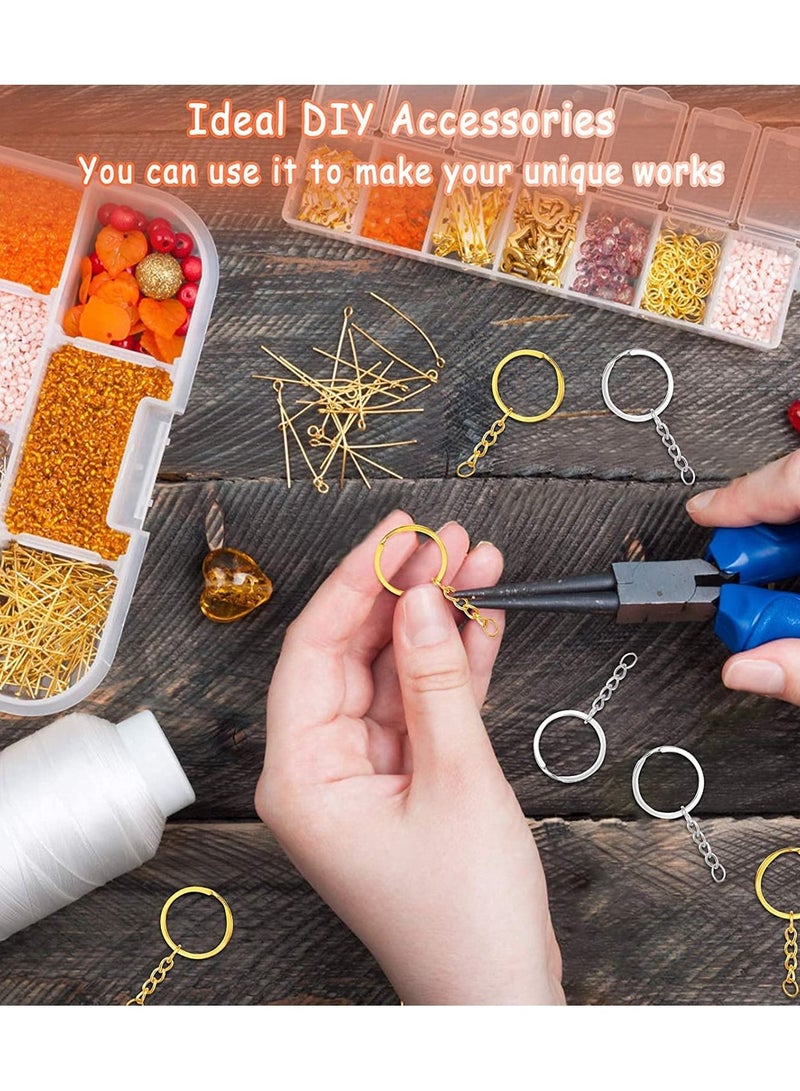 Generic 100 PCS Keyring Rings Split Key Ring with Chain and Jump Metal Open Round Kit for Keychain Art Crafts Golden and Silver - Image 5