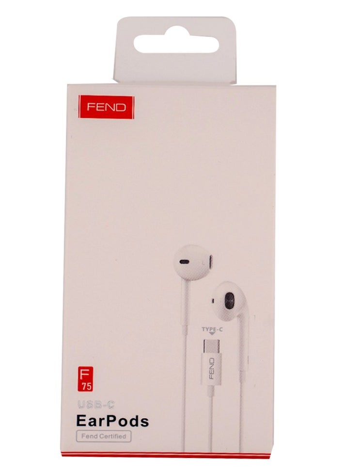 FEND - Fend F75 USB Type C Earbuds With High Bass Sound Quality Multi Functional Button Control and HD Clear Microphone Designed For iPhone 16 - Image 1