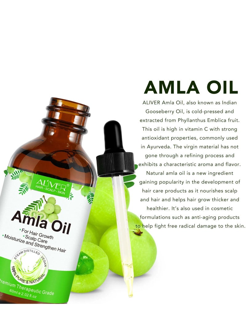 ALIVER 60 ml Amla Oil 2.02 Fl Oz 100% Pure Natural Organic Amla Hair Oil Cold Pressed Amla Oil for Hair Growth Moisturize Healthy and Strengthen Hair Nourishes Scalp Hair Treatment Oil - Image 3
