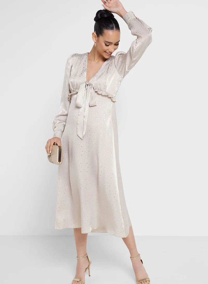 Little Mistress V - Neck Tie Detail Flare Dress
