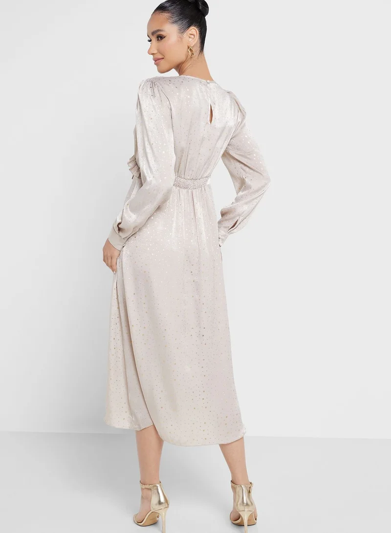 Little Mistress V - Neck Tie Detail Flare Dress
