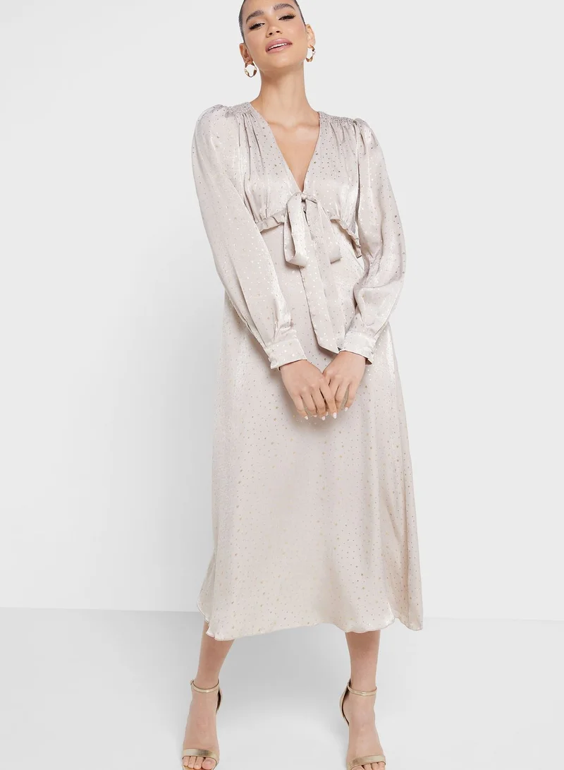 Little Mistress V - Neck Tie Detail Flare Dress