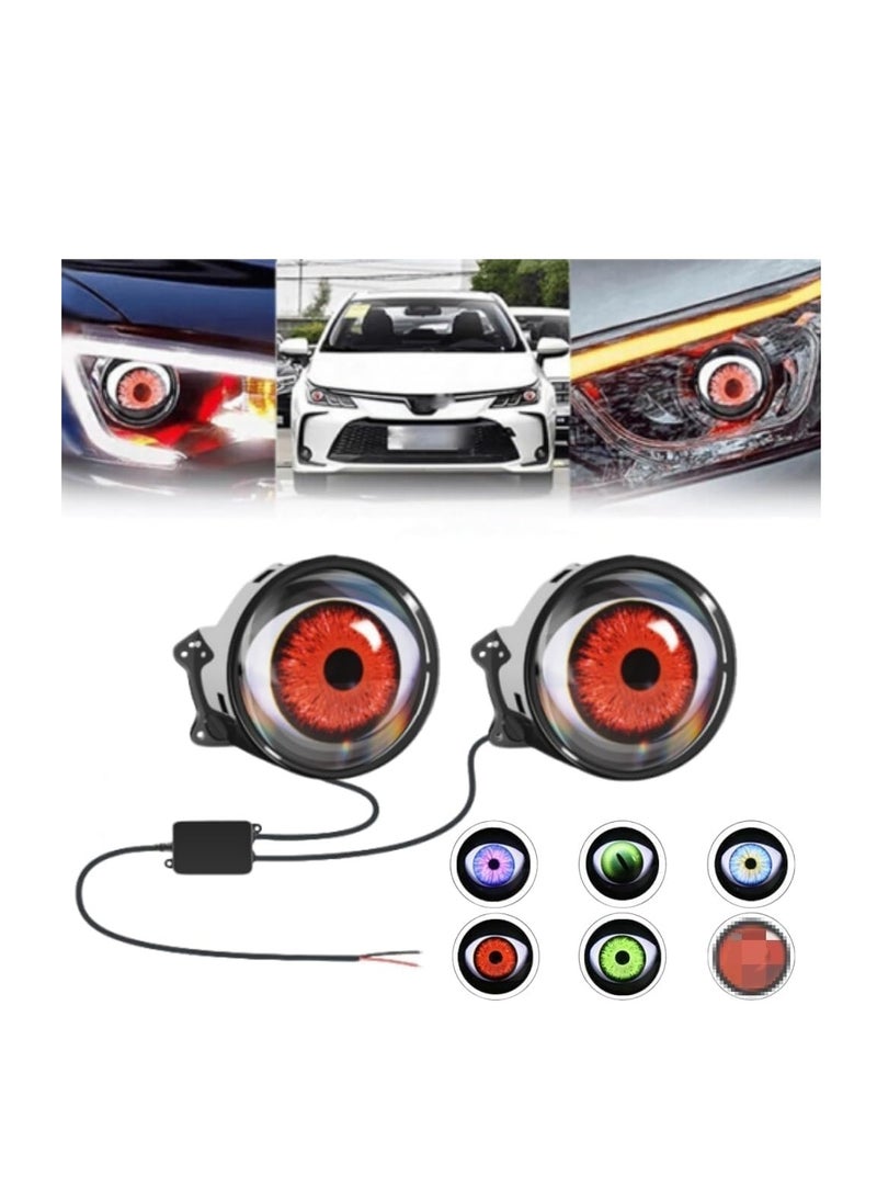 Generic 2PCS Dynamic Devil Eyes LED Car Headlight, LED Adjustable Blinking Red Demon Eyes Halloween Headlights with Color Lenses for Eyes, Light Up Big Eyeball Lights For Car Phone Control Headlights, 12V - Image 1