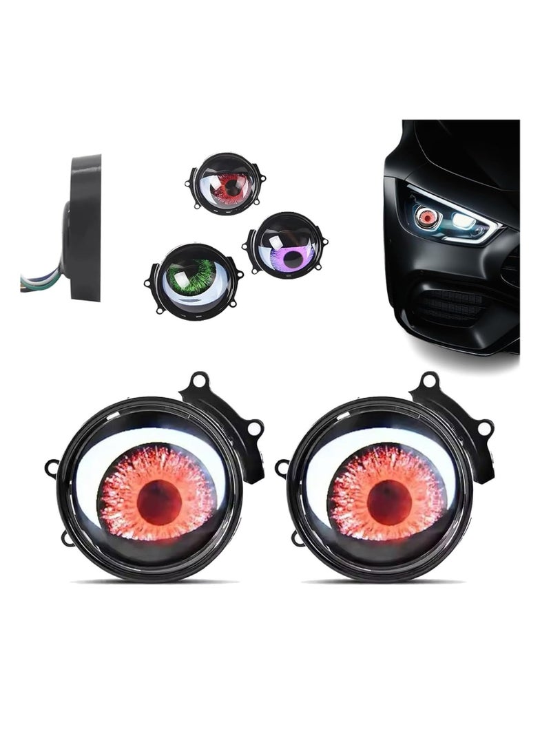 Generic 2PCS Dynamic Devil Eyes LED Car Headlight, LED Adjustable Blinking Red Demon Eyes Halloween Headlights with Color Lenses for Eyes, Light Up Big Eyeball Lights For Car Phone Control Headlights, 12V - Image 2