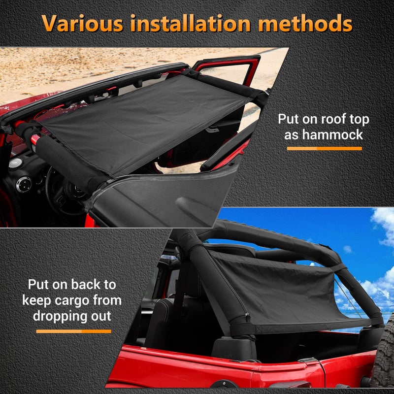 RT-TCZ for Jeep Wrangler Roof Hammock Top Net, Camping Accessories for Jeep Wrangler TJ JK JL Gladiator JT Black - Image 4