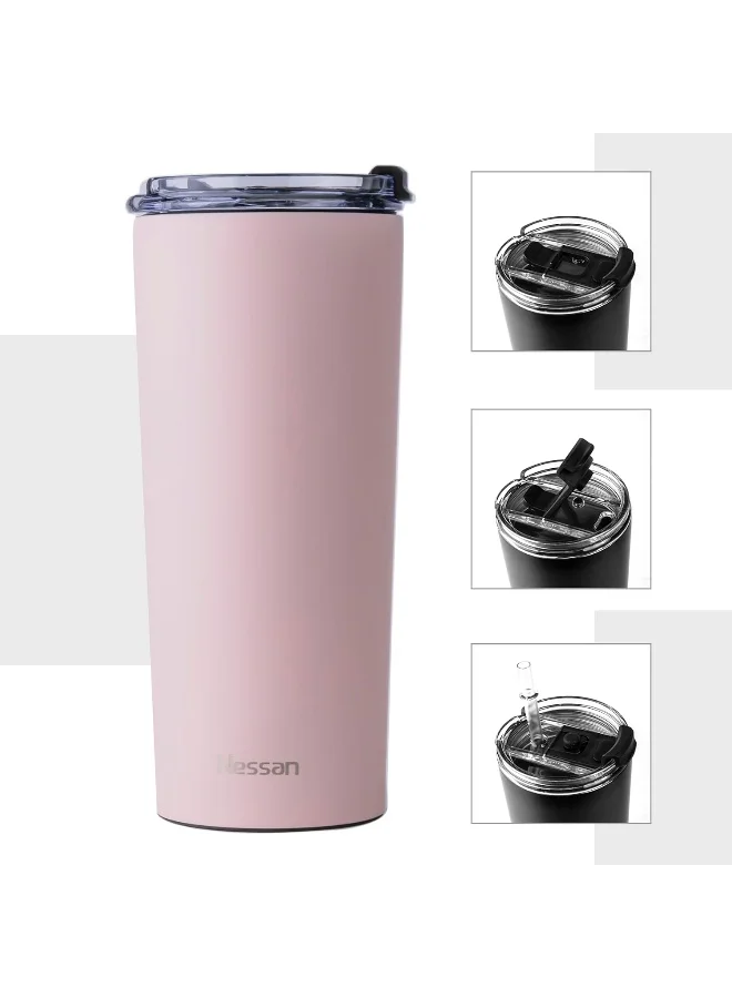 Nessan Insulated Stainless Steel Vacuum Mug, 603Ml - Your Versatile Dual-Use Travel Companion For Hot And Cold Beverages Anywhere: Home, Gym, Outdoors, Office, And School - Pink