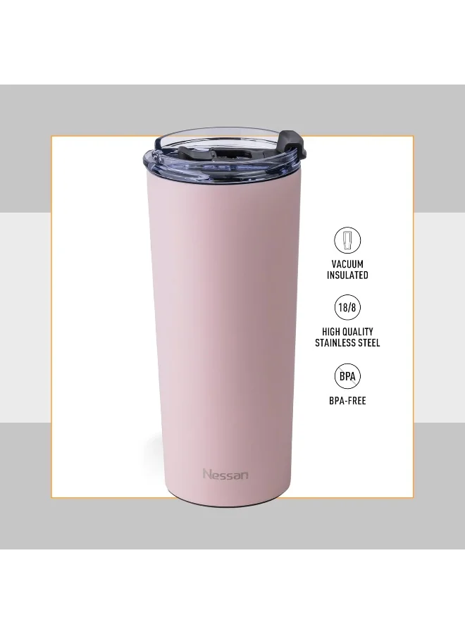 Nessan Insulated Stainless Steel Vacuum Mug, 603Ml - Your Versatile Dual-Use Travel Companion For Hot And Cold Beverages Anywhere: Home, Gym, Outdoors, Office, And School - Pink