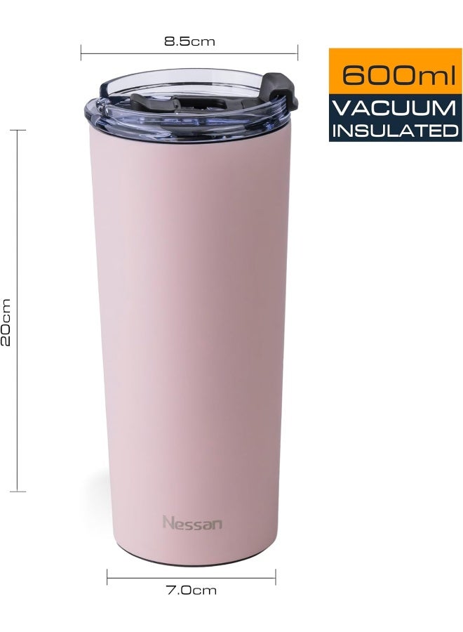 Nessan Insulated Stainless Steel Vacuum Mug, 603Ml - Your Versatile Dual-Use Travel Companion For Hot And Cold Beverages Anywhere: Home, Gym, Outdoors, Office, And School - Pink - Image 5