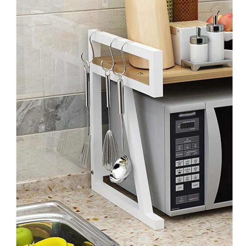 INDIAN DECOR 71100 Space Saving Storage Microwave Oven Shelf Metal Microwave Oven Rack Kitchen Shelf 2 Layer Storage Rack Oven Rack Double Storage Shelf Modern Microwave Shelf Stand White - Image 4