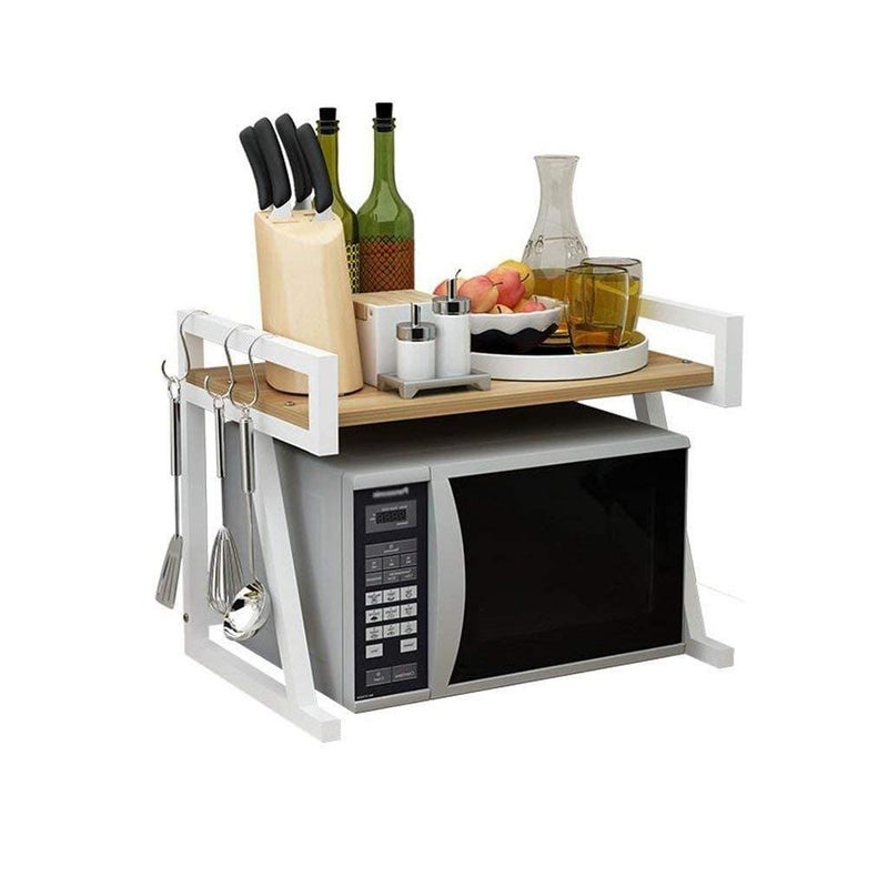 INDIAN DECOR 71100 Space Saving Storage Microwave Oven Shelf Metal Microwave Oven Rack Kitchen Shelf 2 Layer Storage Rack Oven Rack Double Storage Shelf Modern Microwave Shelf Stand White - Image 1