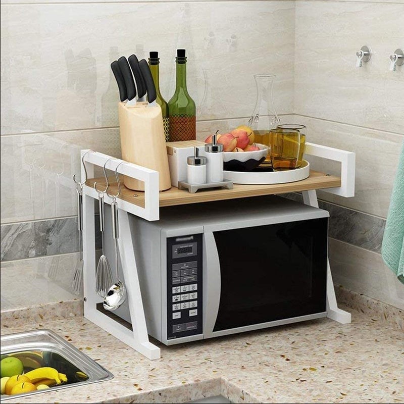 INDIAN DECOR 71100 Space Saving Storage Microwave Oven Shelf Metal Microwave Oven Rack Kitchen Shelf 2 Layer Storage Rack Oven Rack Double Storage Shelf Modern Microwave Shelf Stand White - Image 2