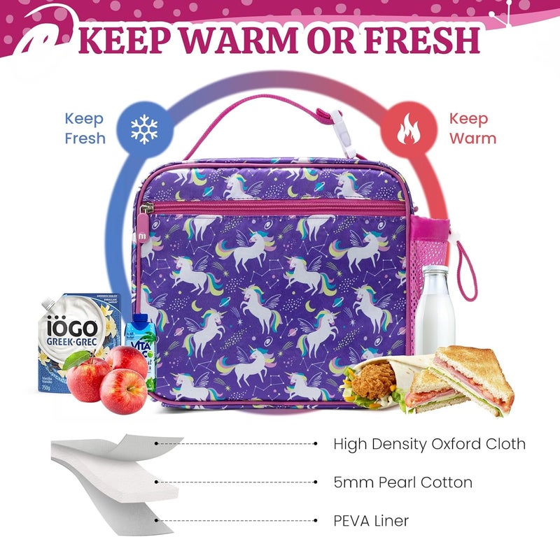 MEXS Kids Lunch Bag, Insulated Lunch Box Girls Boys, Durable Lunch Tote(adjustable) with Water Bottle Holder/Water-resistant Lining, Toddler Lunch Picnic Cooler Bag for School Travel (Starry Unicorn) - Image 5