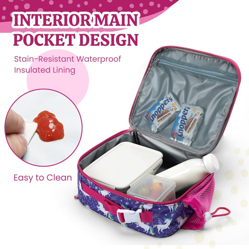 MEXS Kids Lunch Bag, Insulated Lunch Box Girls Boys, Durable Lunch Tote(adjustable) with Water Bottle Holder/Water-resistant Lining, Toddler Lunch Picnic Cooler Bag for School Travel (Starry Unicorn) - Image 4