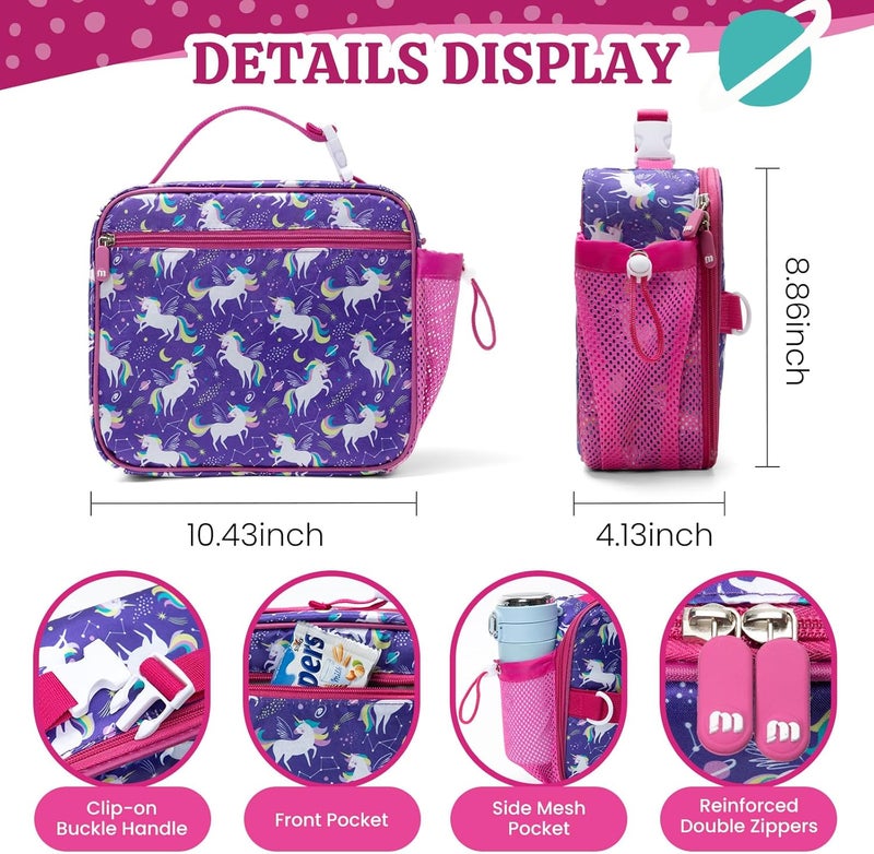 MEXS Kids Lunch Bag, Insulated Lunch Box Girls Boys, Durable Lunch Tote(adjustable) with Water Bottle Holder/Water-resistant Lining, Toddler Lunch Picnic Cooler Bag for School Travel (Starry Unicorn) - Image 2