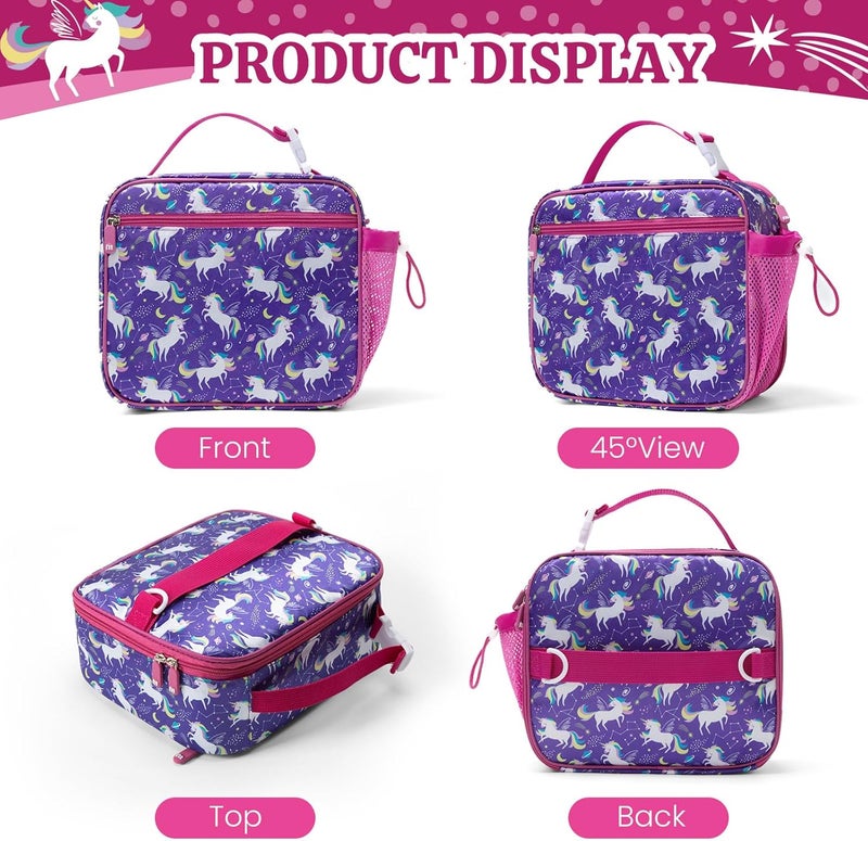 MEXS Kids Lunch Bag, Insulated Lunch Box Girls Boys, Durable Lunch Tote(adjustable) with Water Bottle Holder/Water-resistant Lining, Toddler Lunch Picnic Cooler Bag for School Travel (Starry Unicorn) - Image 3
