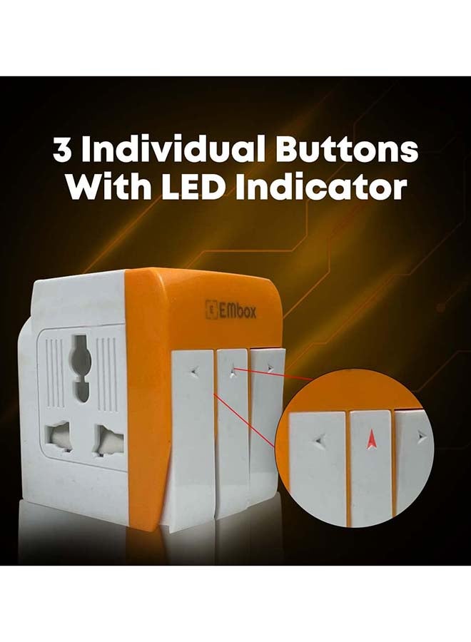 EMBOX Renewed - 3 Pin Multi Plug Adapter with Individual Switch 3 Pin Plug Socket Safety Shutter Spike Buster Fuse Protected Adapter 3 Way Plug Extension for Home Office Travel-5A-250V, Pack of 1 Orange - Image 3