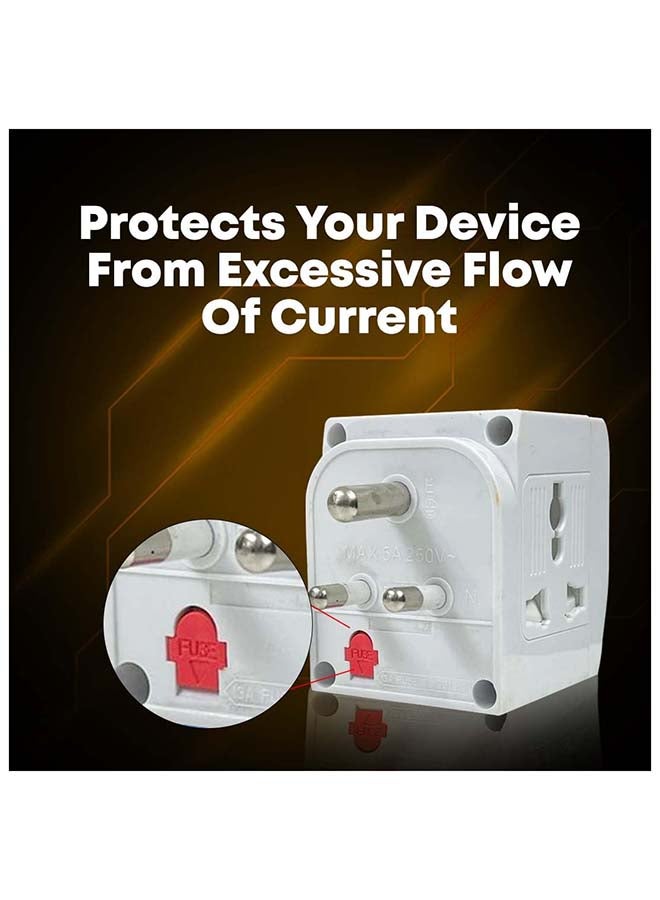 EMBOX Renewed - 3 Pin Multi Plug Adapter with Individual Switch 3 Pin Plug Socket Safety Shutter Spike Buster Fuse Protected Adapter 3 Way Plug Extension for Home Office Travel-5A-250V, Pack of 1 Orange - Image 5