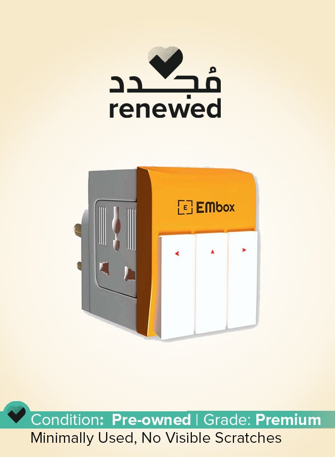 EMBOX Renewed - 3 Pin Multi Plug Adapter with Individual Switch 3 Pin Plug Socket Safety Shutter Spike Buster Fuse Protected Adapter 3 Way Plug Extension for Home Office Travel-5A-250V, Pack of 1 Orange - Image 1