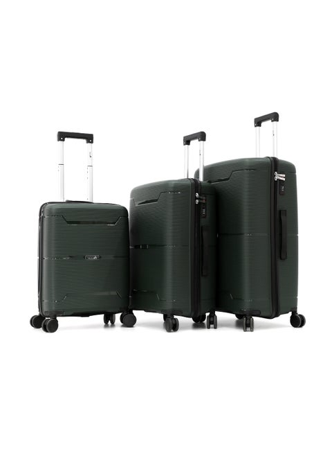 Durable PP Hard Shell Luggage Trolley Bag 3 Pieces Set,Green (S-20,M-24,L-28 Inch)