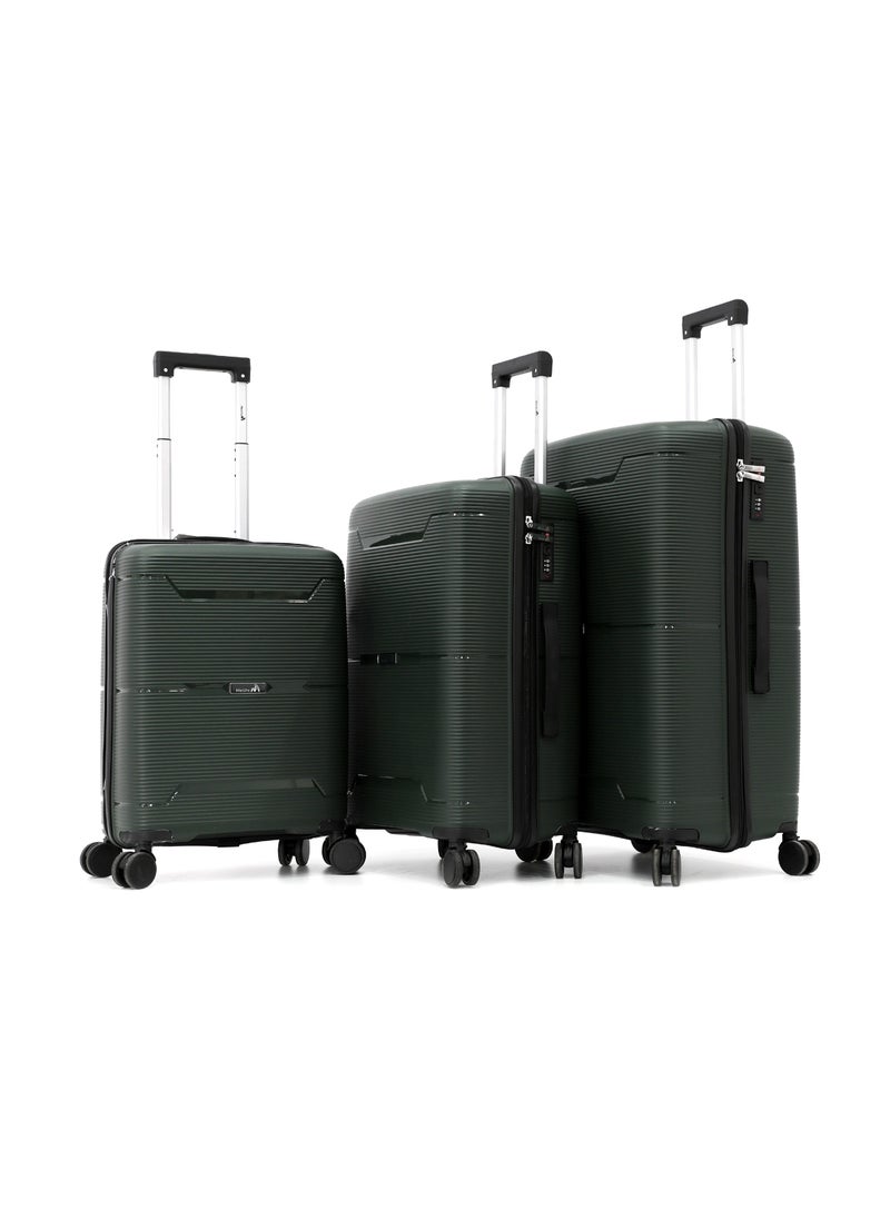 MELIFE - Durable PP Hard Shell Luggage Trolley Bag 3 Pieces Set,Green (S-20,M-24,L-28 Inch) - Image 1