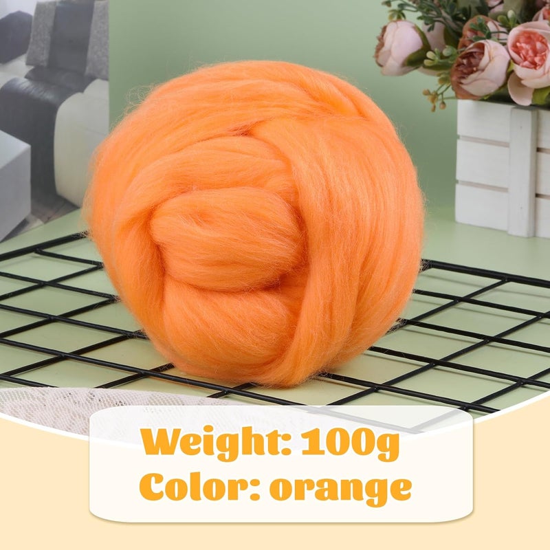 JUPEAN 3.53oz Wool Roving, Wool Felting Supplies, Pure Wools, Chunky Yarn, Spinning Wool Roving for Needle Felting Wet Felting DIY Hand Spinning (Dark Orange) - Image 2