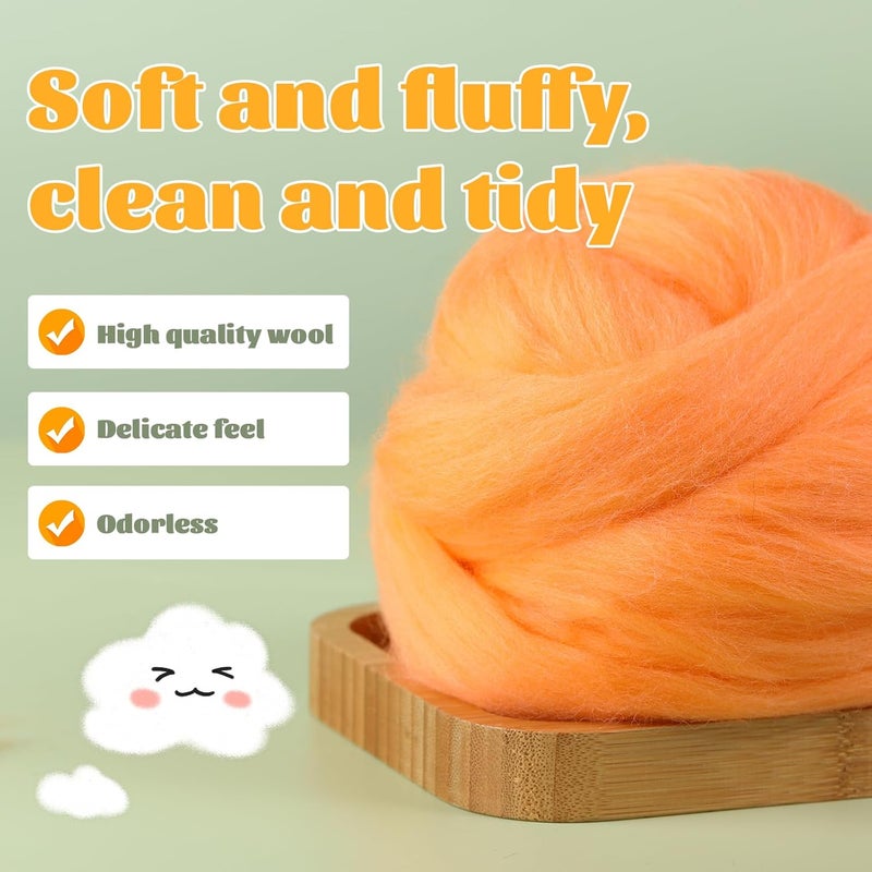 JUPEAN 3.53oz Wool Roving, Wool Felting Supplies, Pure Wools, Chunky Yarn, Spinning Wool Roving for Needle Felting Wet Felting DIY Hand Spinning (Dark Orange) - Image 3