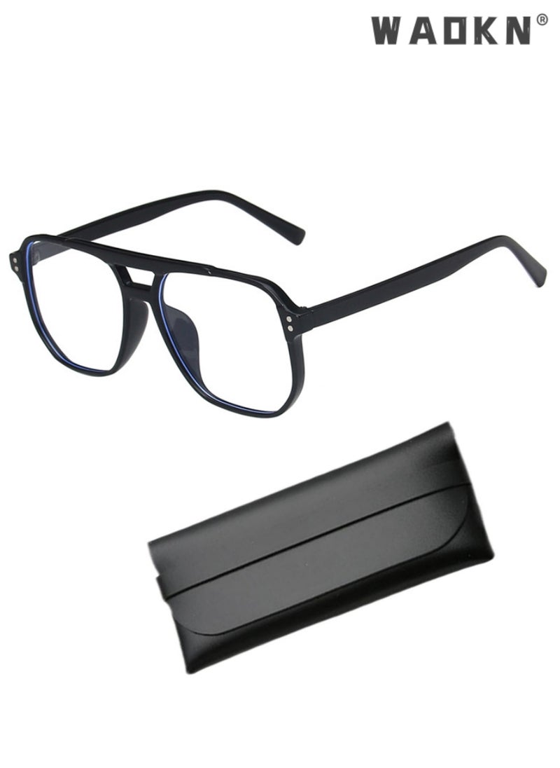 WAOKN Blue Light Blocking Glasses Fake Nerd Clear Square Computer Lightweight Pilot Glasses Frame Oversized,Anti Eye Eyestrain UV 400 Protection Reading Gaming Glasses, Black  - Image 1