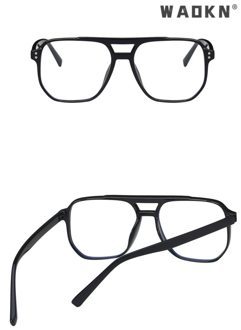WAOKN Blue Light Blocking Glasses Fake Nerd Clear Square Computer Lightweight Pilot Glasses Frame Oversized,Anti Eye Eyestrain UV 400 Protection Reading Gaming Glasses, Black  - Image 5