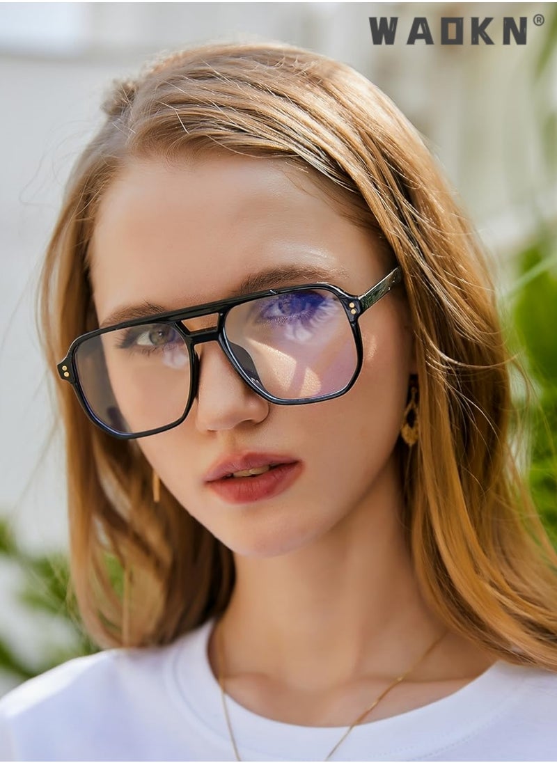 WAOKN Blue Light Blocking Glasses Fake Nerd Clear Square Computer Lightweight Pilot Glasses Frame Oversized,Anti Eye Eyestrain UV 400 Protection Reading Gaming Glasses, Black  - Image 3