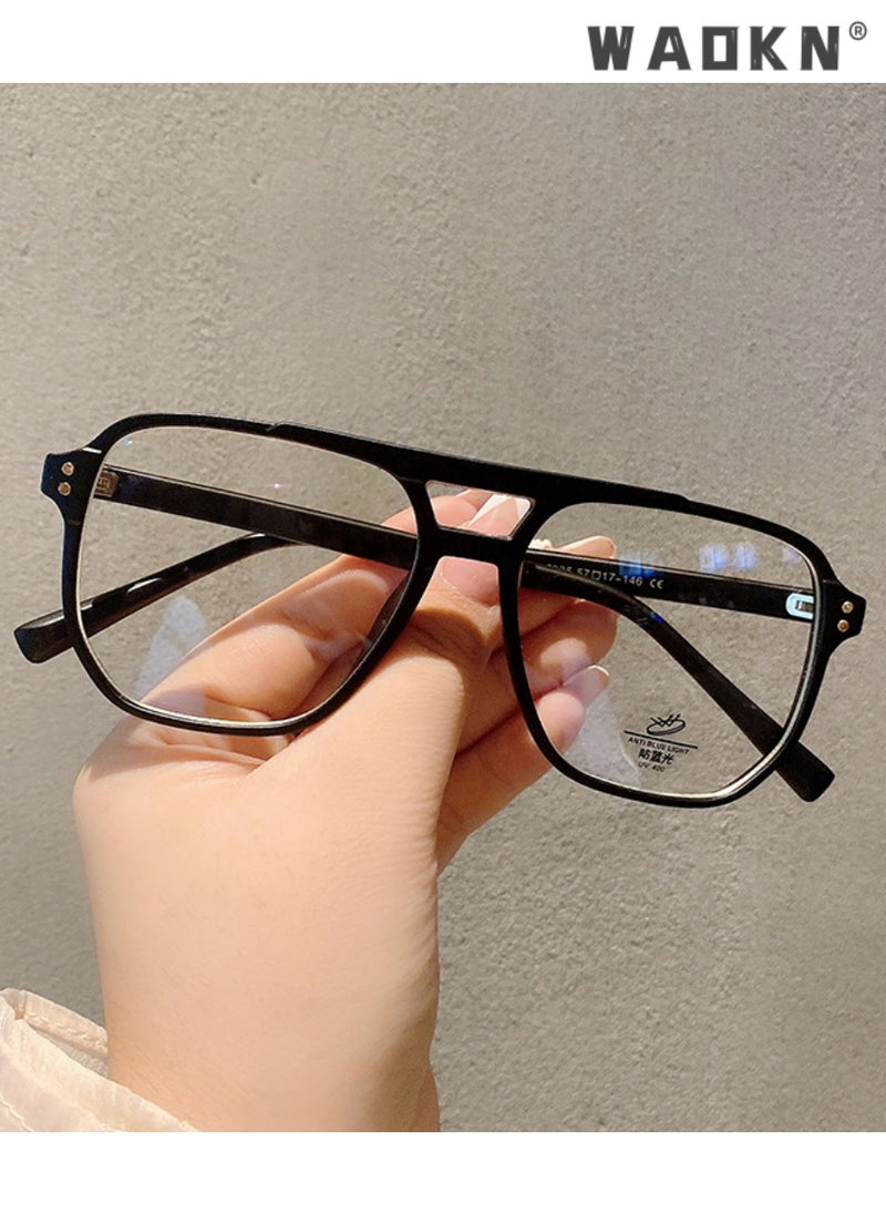 WAOKN Blue Light Blocking Glasses Fake Nerd Clear Square Computer Lightweight Pilot Glasses Frame Oversized,Anti Eye Eyestrain UV 400 Protection Reading Gaming Glasses, Black  - Image 2