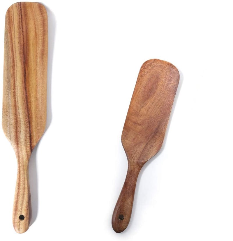 TEZZ Spurtle Set, Natural Acacia Wooden Kitchen Utensils Set of 2, Wooden Spoons Utensils for Cooking, stirring, Mixing, Serving, spurtles kitchen tools as seen on tv for NonSick Cookware - Image 2