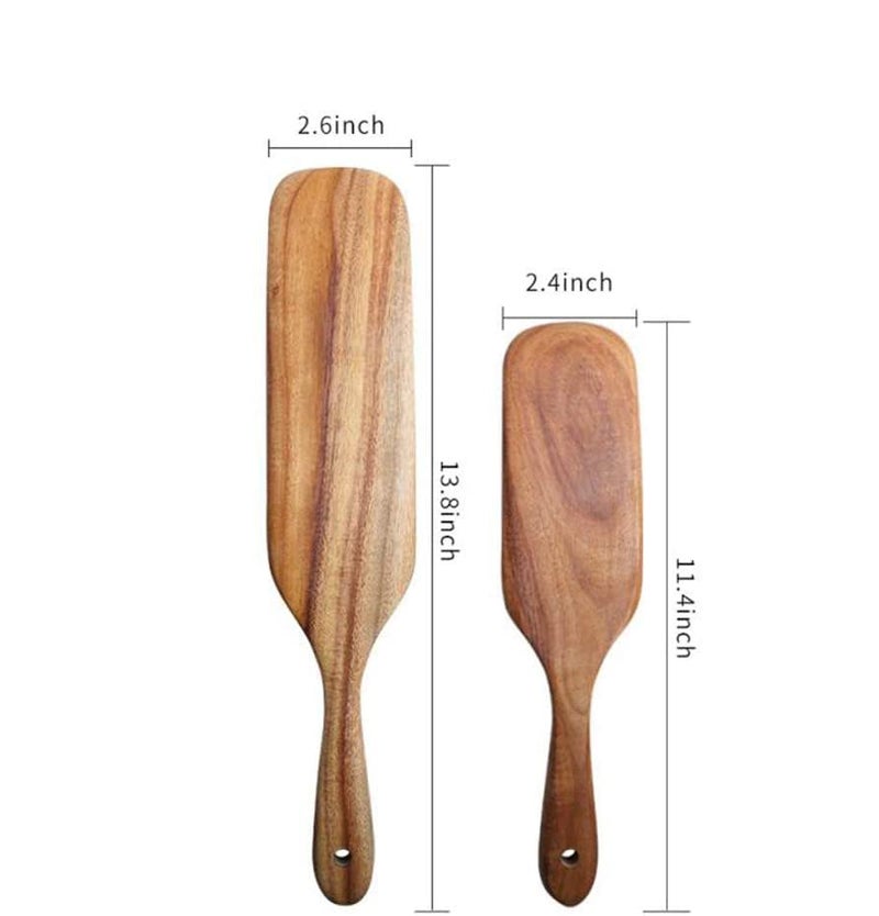 TEZZ Spurtle Set, Natural Acacia Wooden Kitchen Utensils Set of 2, Wooden Spoons Utensils for Cooking, stirring, Mixing, Serving, spurtles kitchen tools as seen on tv for NonSick Cookware - Image 3
