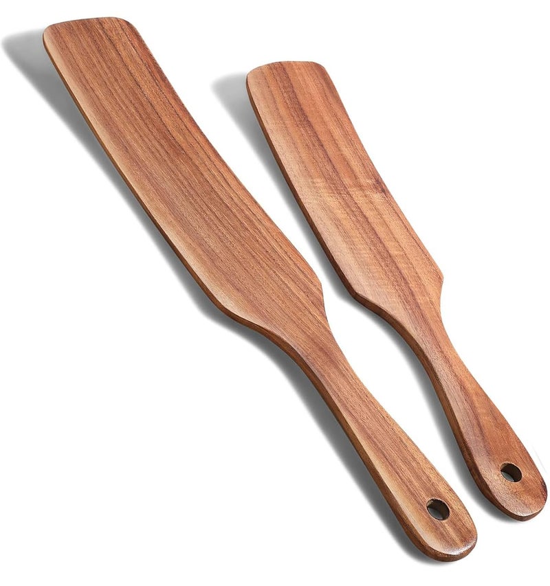 TEZZ Spurtle Set, Natural Acacia Wooden Kitchen Utensils Set of 2, Wooden Spoons Utensils for Cooking, stirring, Mixing, Serving, spurtles kitchen tools as seen on tv for NonSick Cookware - Image 1
