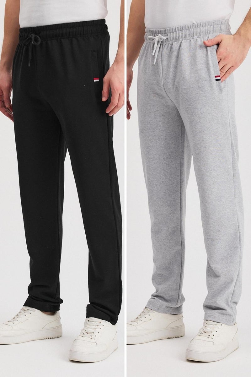mmetalic Black-Anthracite Men's Zippered Pocket Embroidery Detailed Straight Leg Relaxed Cut Daily 2-Pack Sweatpants MTLCE107  - Image 1