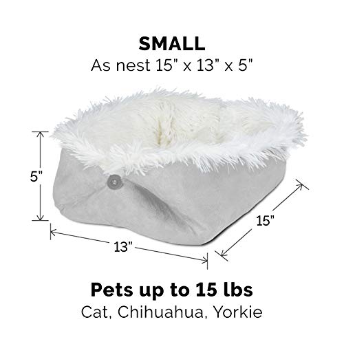 Furhaven SelfWarming Cat Bed for Indoor Cats 4Bedsin1 Washable Plush Long Faux Fur Convertible Cuddler Silver Small - Image 3