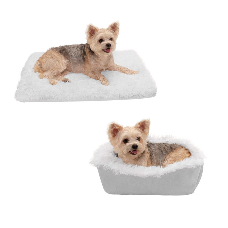 Furhaven SelfWarming Cat Bed for Indoor Cats 4Bedsin1 Washable Plush Long Faux Fur Convertible Cuddler Silver Small - Image 2