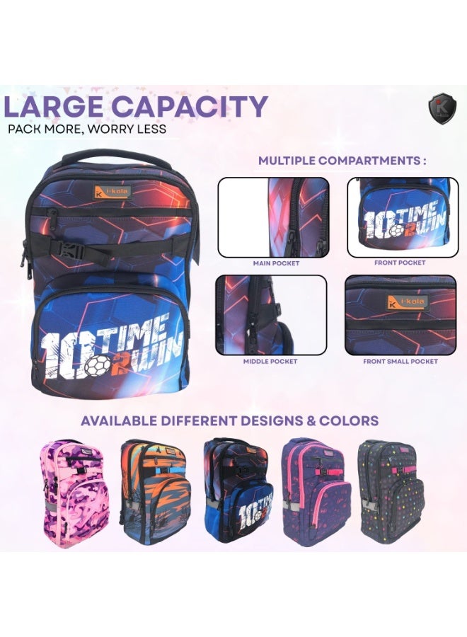 آي-كولا حقيبة ظهر للشباب مقاس 18 بوصة 10 مرات للفوز للبنات والأولاد - حقيبة مقاومة للماء بثلاثة أقسام مع طباعة على العداد (IK951-18BP) - Image 5