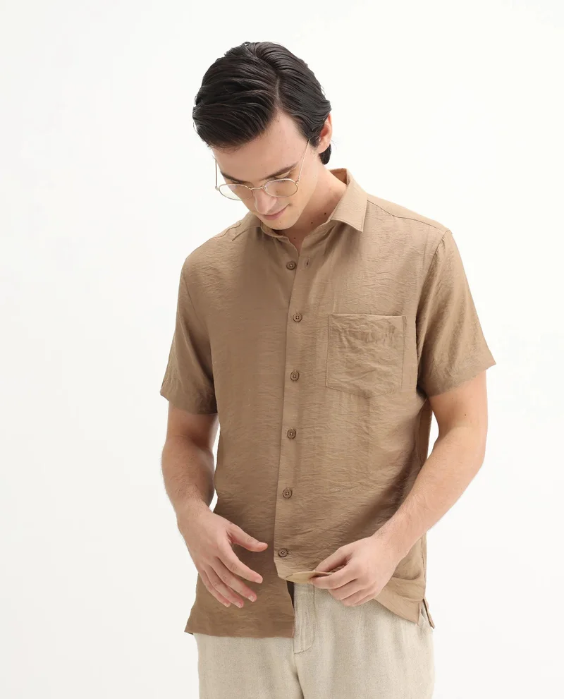 Rare Rabbit Men's Regular Fit Solid Shirt With Pocket