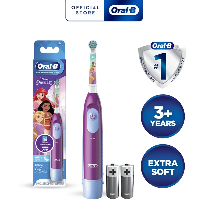 Oral-B Battery Toothbrush Featuring Disney Princes for Kids 3+, Precision Clean, Plaque removal, Healthy Gums - DB 5.510.1Knces
