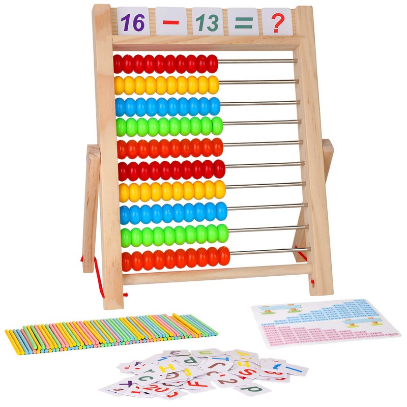 KIDWILL Preschool Math Learning Toy,10-Row Wooden Frame Abacus with Multi-Color Beads, Counting Sticks, Number Alphabet Cards, Gift for 2 3 4 5 6 Years Old Toddlers Boys Girls - Image 1