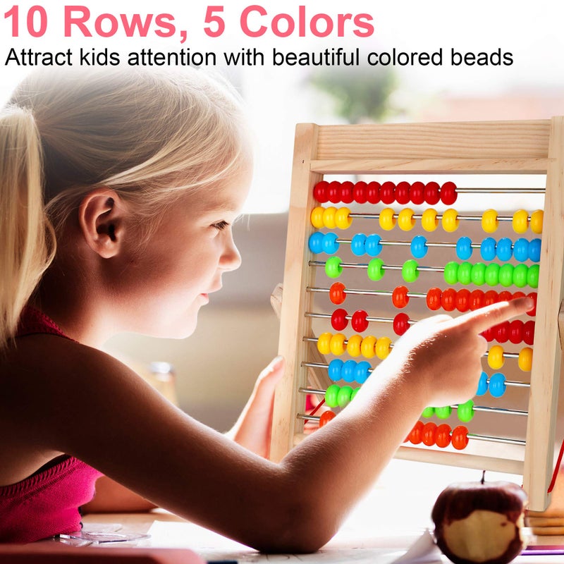 KIDWILL Preschool Math Learning Toy,10-Row Wooden Frame Abacus with Multi-Color Beads, Counting Sticks, Number Alphabet Cards, Gift for 2 3 4 5 6 Years Old Toddlers Boys Girls - Image 2