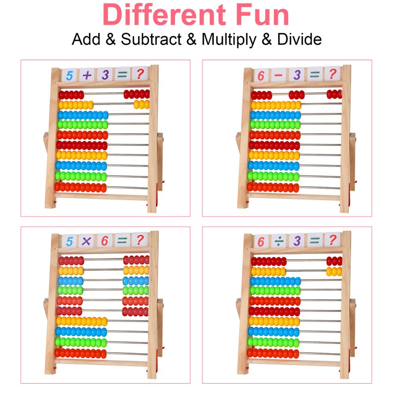 KIDWILL Preschool Math Learning Toy,10-Row Wooden Frame Abacus with Multi-Color Beads, Counting Sticks, Number Alphabet Cards, Gift for 2 3 4 5 6 Years Old Toddlers Boys Girls - Image 4