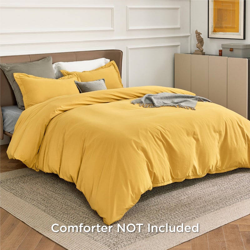 Bedsure Duvet Cover King Size - Soft Double Brushed Bedding Set for Kids & Adults, Zipper Closure, 3 Pieces, Includes 1 Duvet Cover (104"x90") & 2 Pillow Shams, NO Comforter, Golden Yellow - Image 2