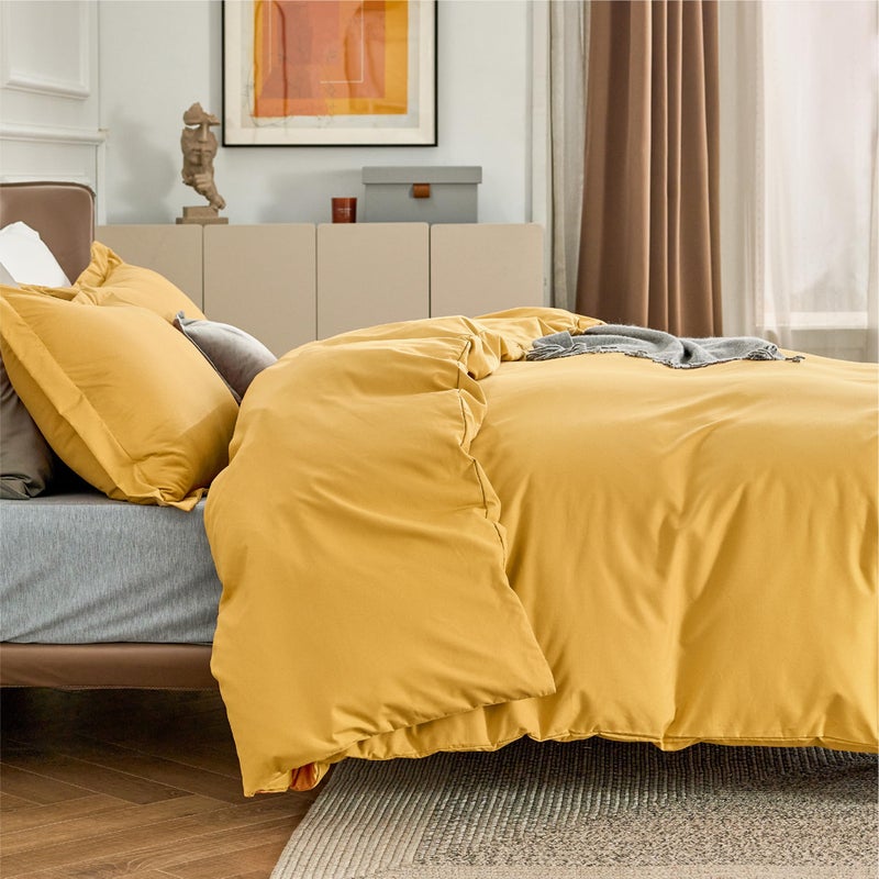 Bedsure Duvet Cover King Size - Soft Double Brushed Bedding Set for Kids & Adults, Zipper Closure, 3 Pieces, Includes 1 Duvet Cover (104"x90") & 2 Pillow Shams, NO Comforter, Golden Yellow - Image 4